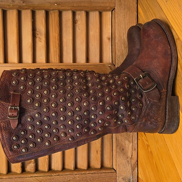 FRYE Jenna Disc Tall Brown Leather Boots, Sz 7 - Picture 6 of 16